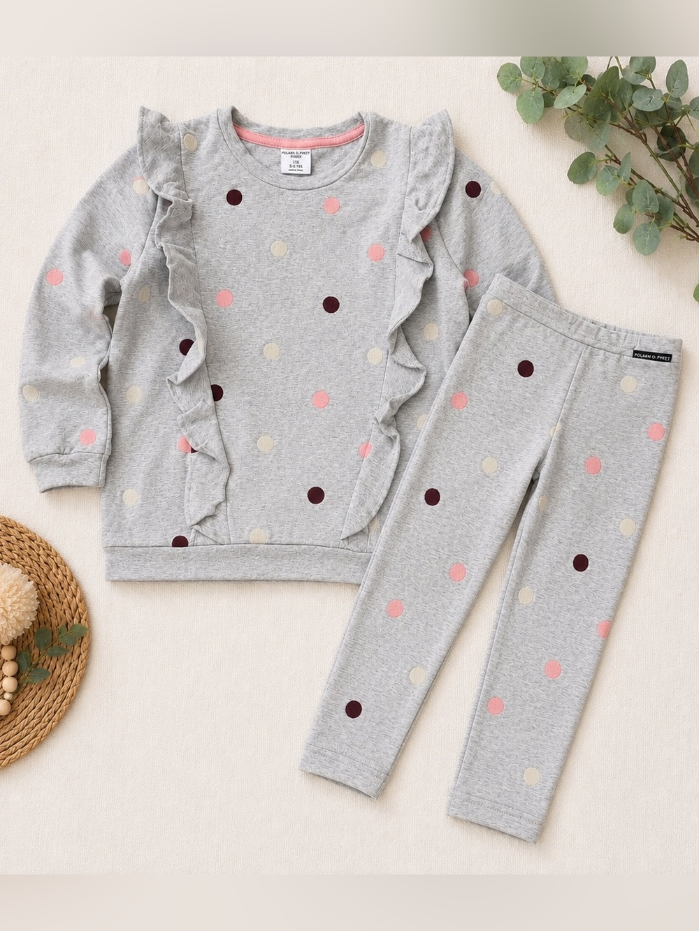 Polarn O. Pyret Organic Cotton Ruffle Sweatshirt & Leggings Set | Size 5–6Y 116